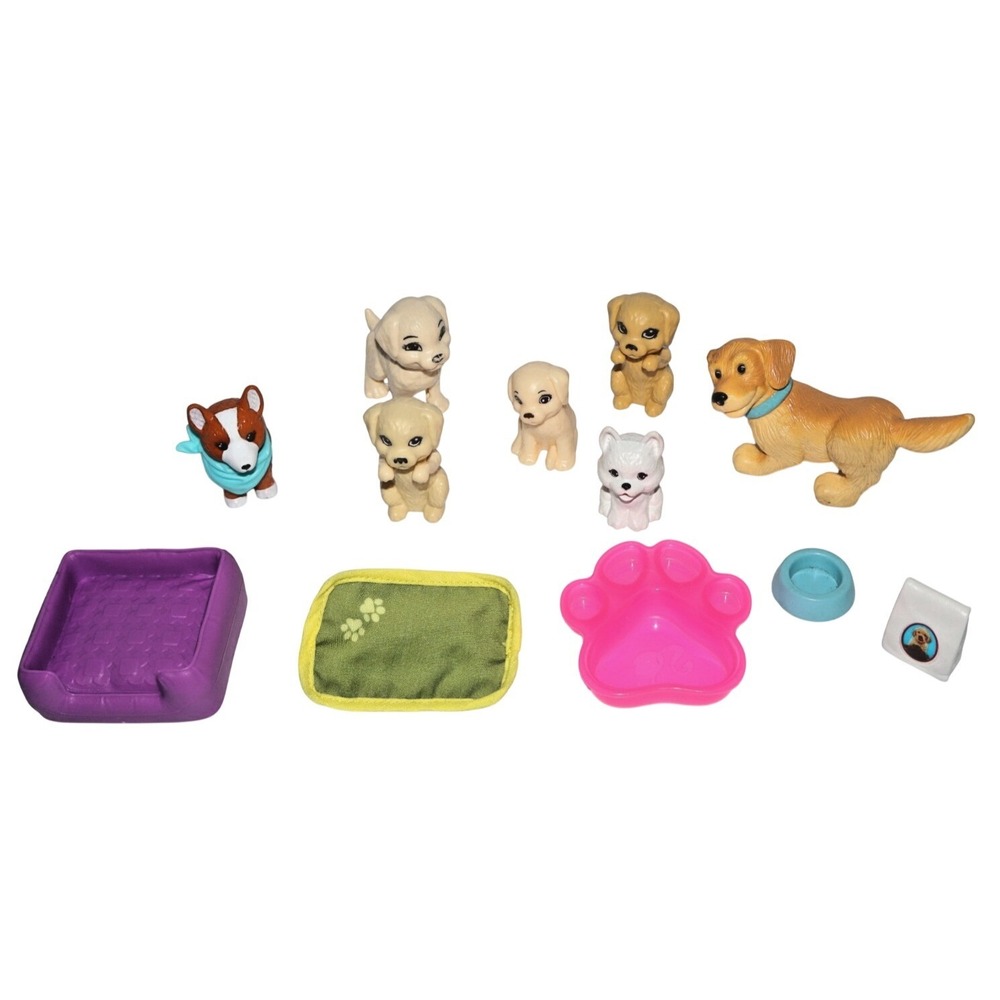Barbie Doll Assorted Dog Puppy, Bowl, Bed, Food Accessories 12 PC Play Lot